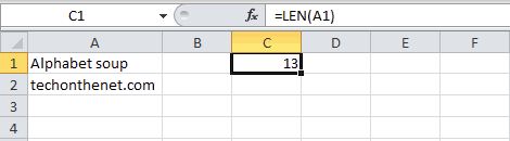 تابع LEN در اکسل